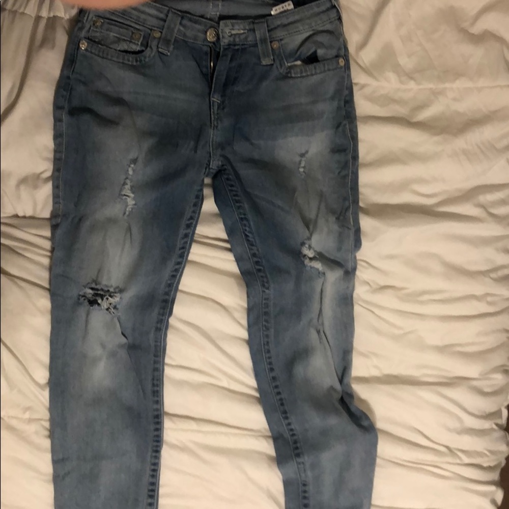 True religion light wash jeans with rips